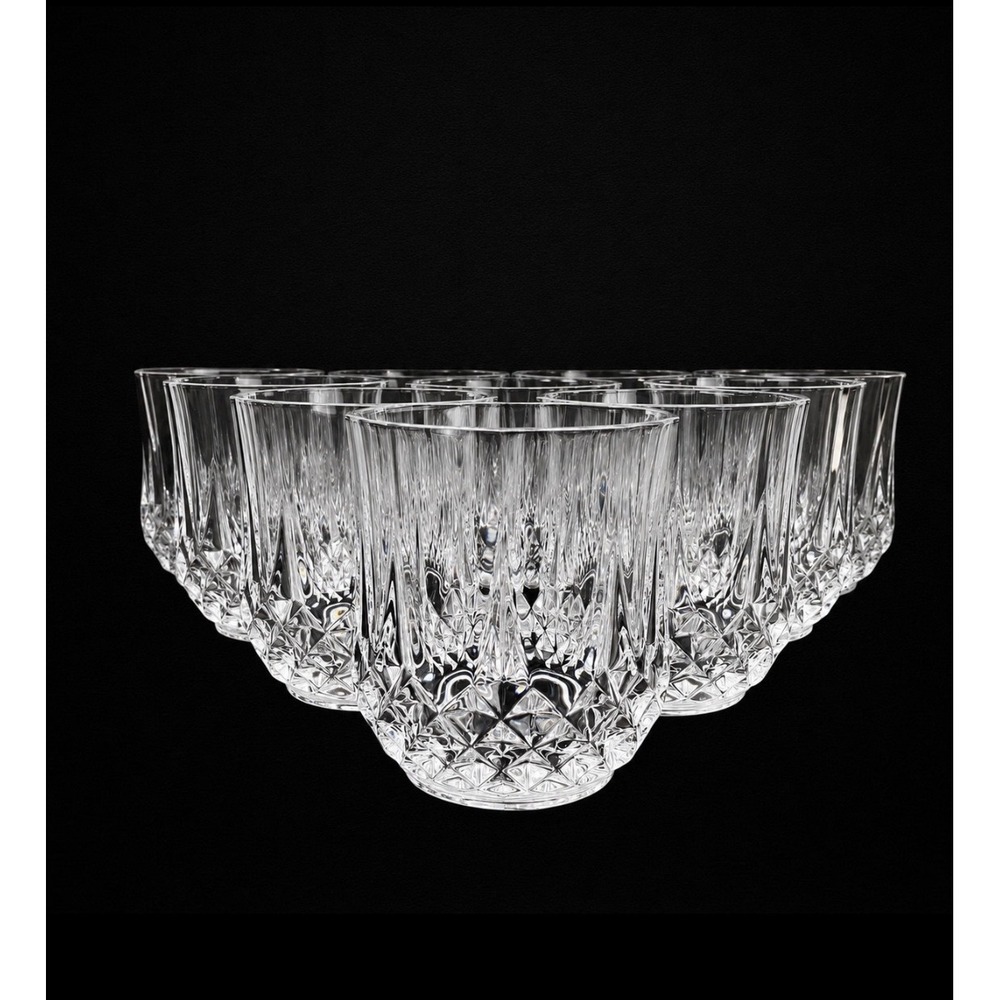 Cristal D'Arques Longchamp Double Old Fashioned Glass Set 10 Clear 1970s Vintage
